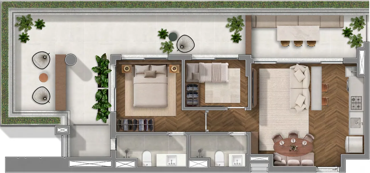 JOAH 233, planta garden final 02 de 106 m² com 2 dormitórios, curadoria iApartamentos, Itaim Bibi