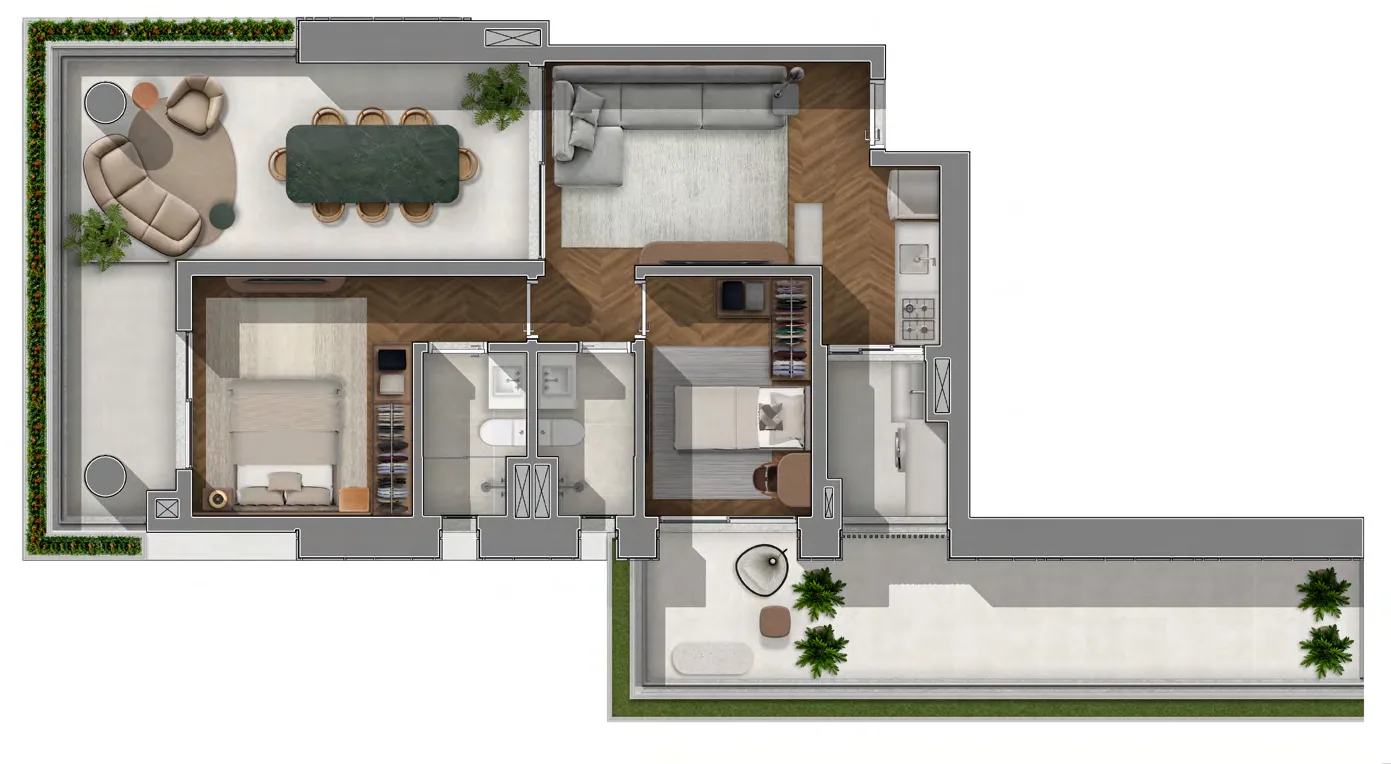 JOAH 233, planta garden final 01 de 122 m² com 2 dormitórios, curadoria iApartamentos, Itaim Bibi
