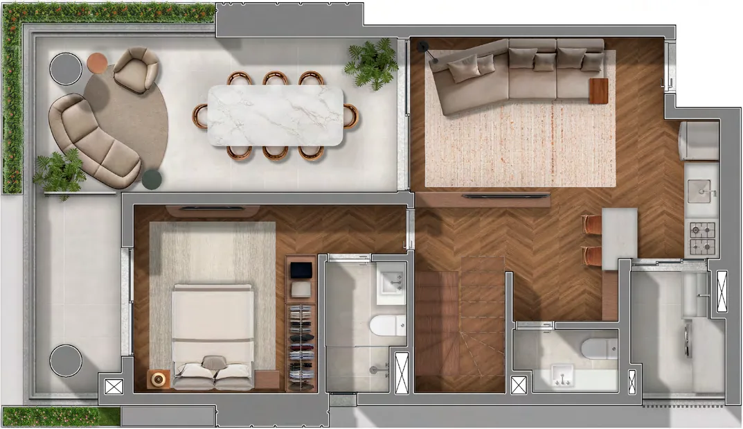 JOAH 233, planta duplex final 01 de 150 m² com 3 suítes, pavimento inferior, curadoria iApartamentos, Itaim Bibi