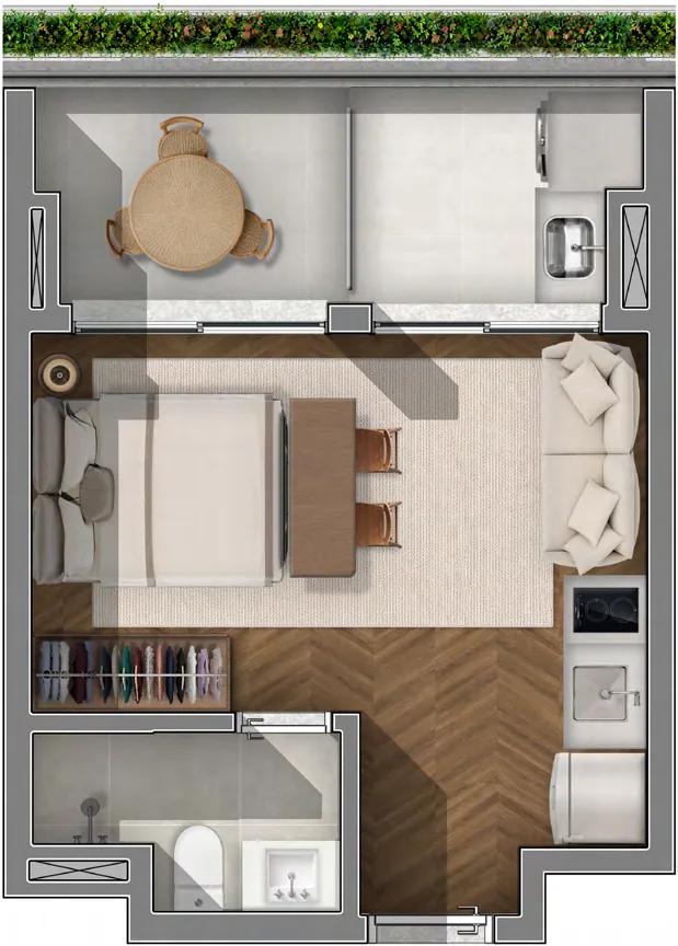 JOAH 233, planta garden final 03 de 34 m² com 1 suíte, curadoria iApartamentos, Itaim Bibi