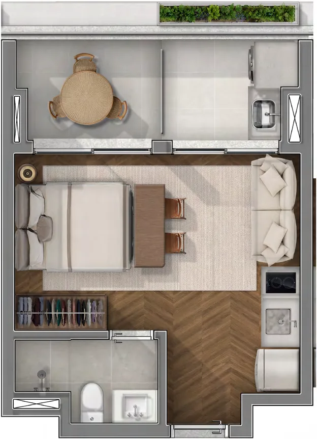 JOAH 233, planta final 03 de 34 m² com 1 suíte, curadoria iApartamentos, Itaim Bibi