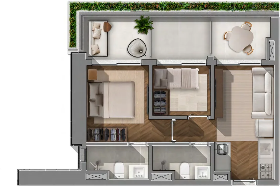 JOAH 233, planta final 02 de 56 m² com 2 dormitórios, curadoria iApartamentos, Itaim Bibi