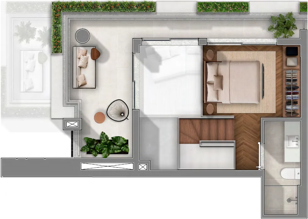 JOAH 233, planta duplex final 02 de 91 m², pavimento superior, curadoria iApartamentos, Itaim Bibi