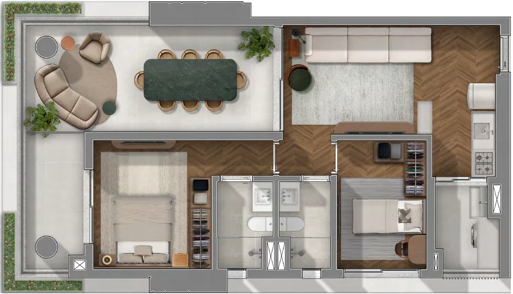 JOAH 233, planta garden final 01 de 95 m² com 2 dormitórios, curadoria iApartamentos, Itaim Bibi