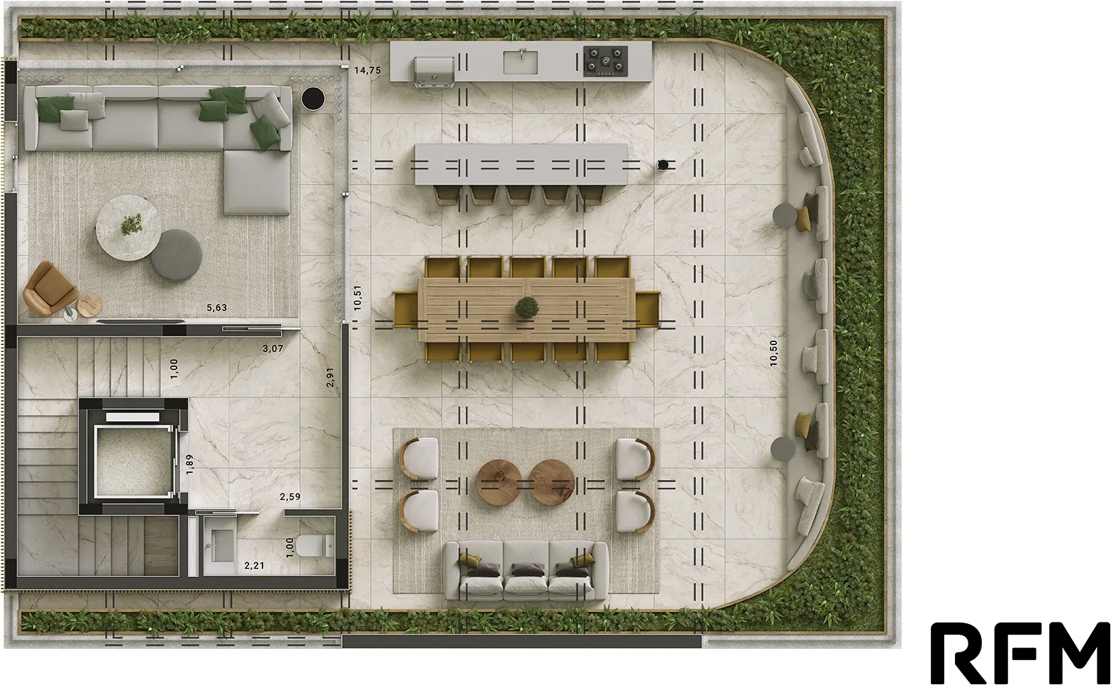 Kiná Alto de Pinheiros, planta exemplo do 2º pavimento com rooftop, curadoria iApartamentos, Alto de Pinheiros