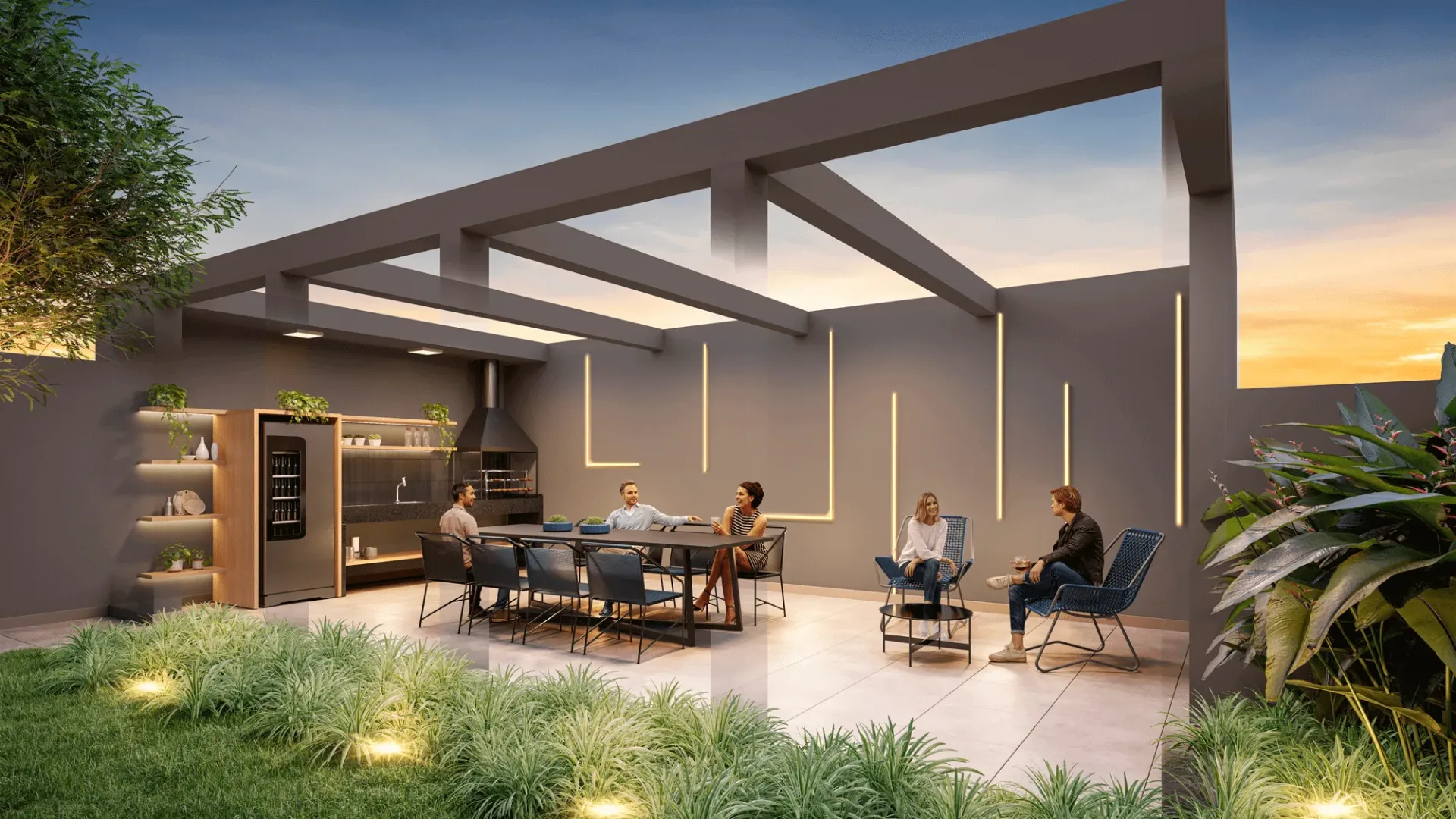 Living Full Berrini, lounge BBQ com churrasqueira, curadoria iApartamentos, Brooklin