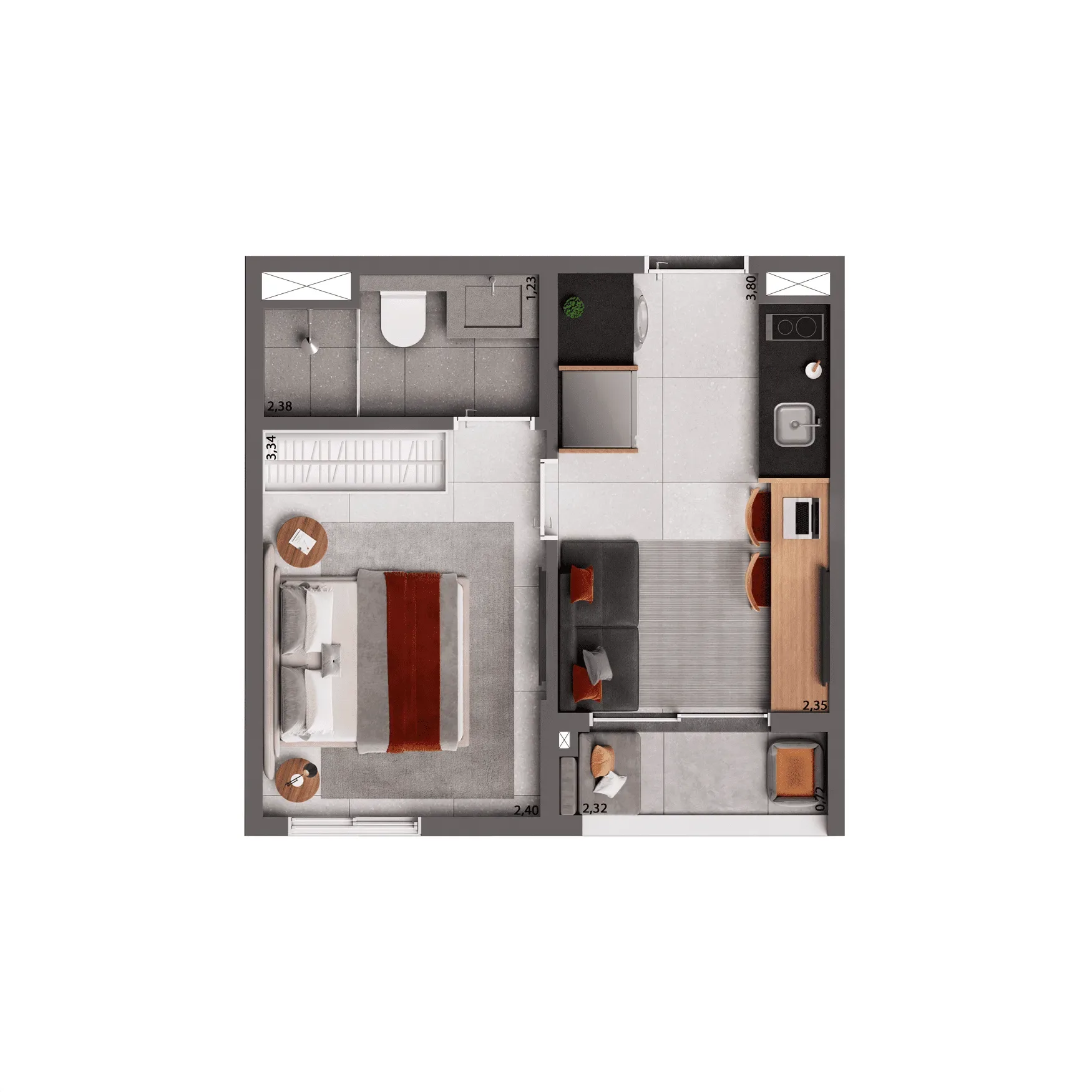 Living Full Berrini, planta opção de 25 m² com 1 dormitório, curadoria iApartamentos, Brooklin