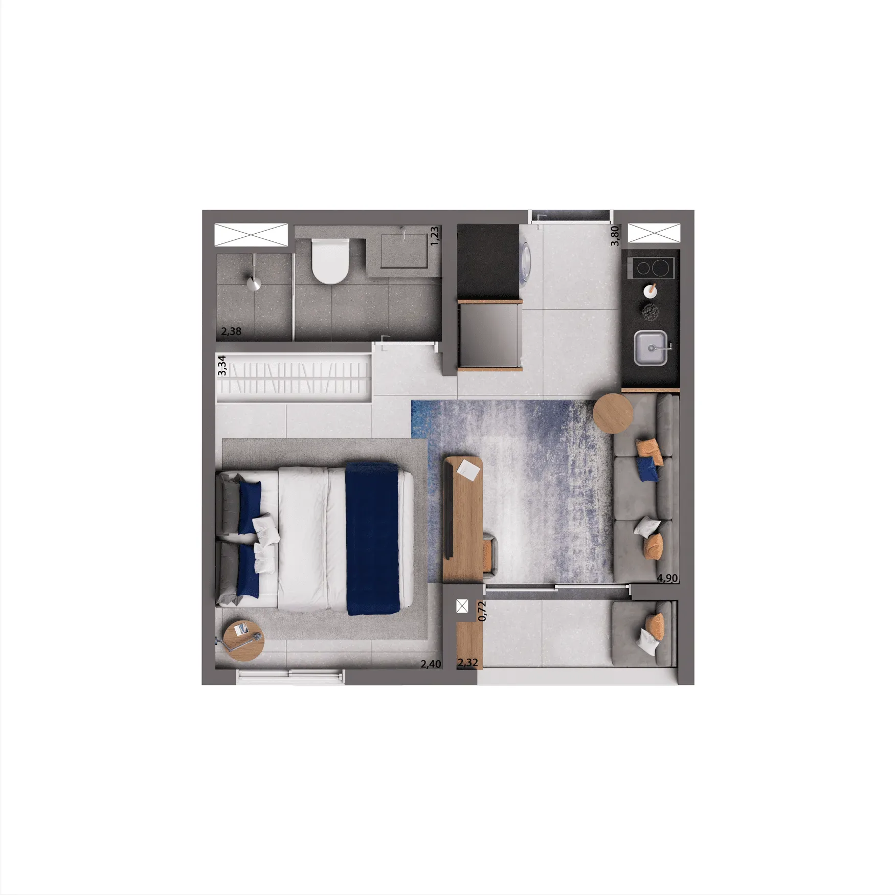 Living Full Berrini, planta tipo de 25 m² com 1 dormitório, curadoria iApartamentos, Brooklin