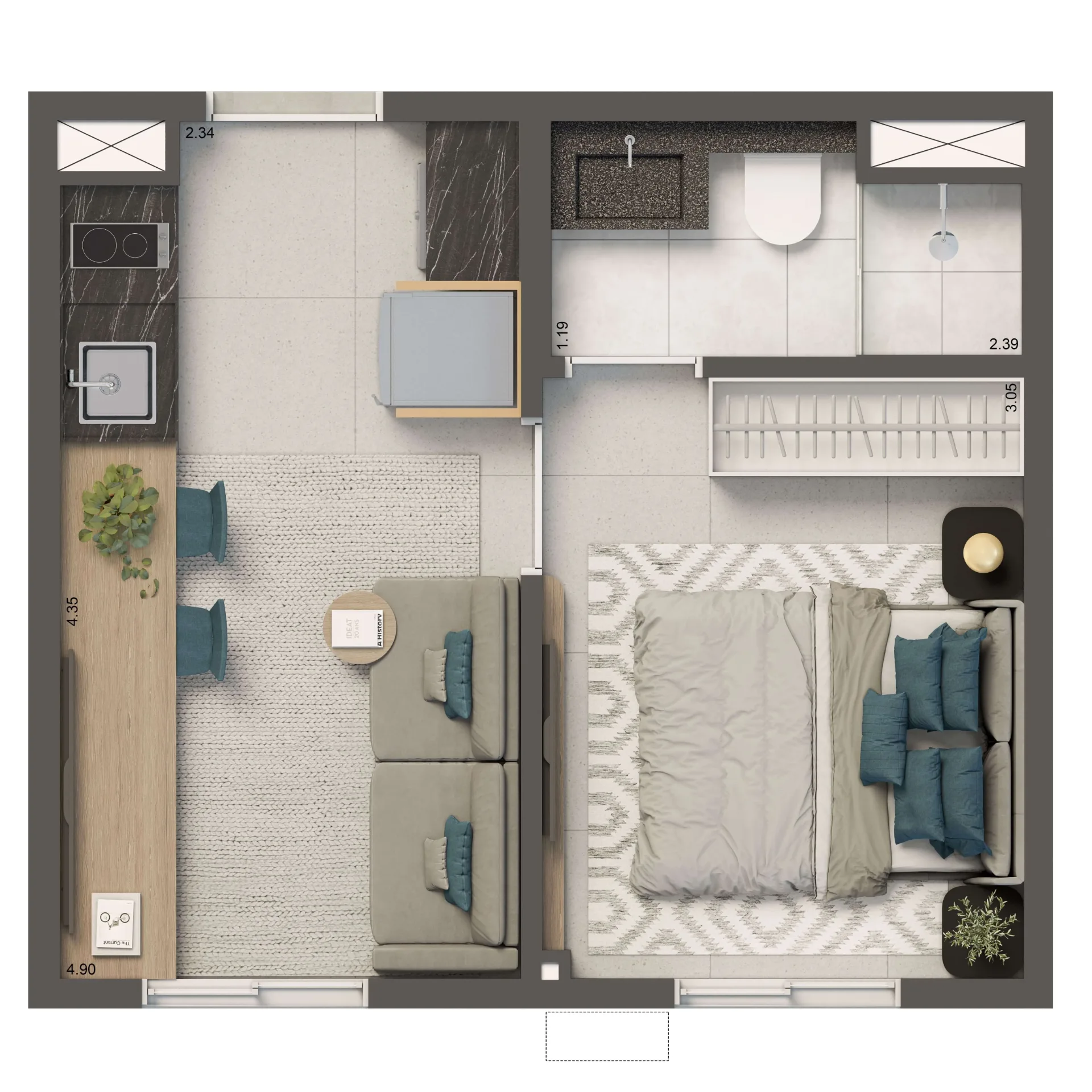 Living Full Estaiada, planta opção de 24 m² com 1 dormitório, curadoria iApartamentos, Brooklin