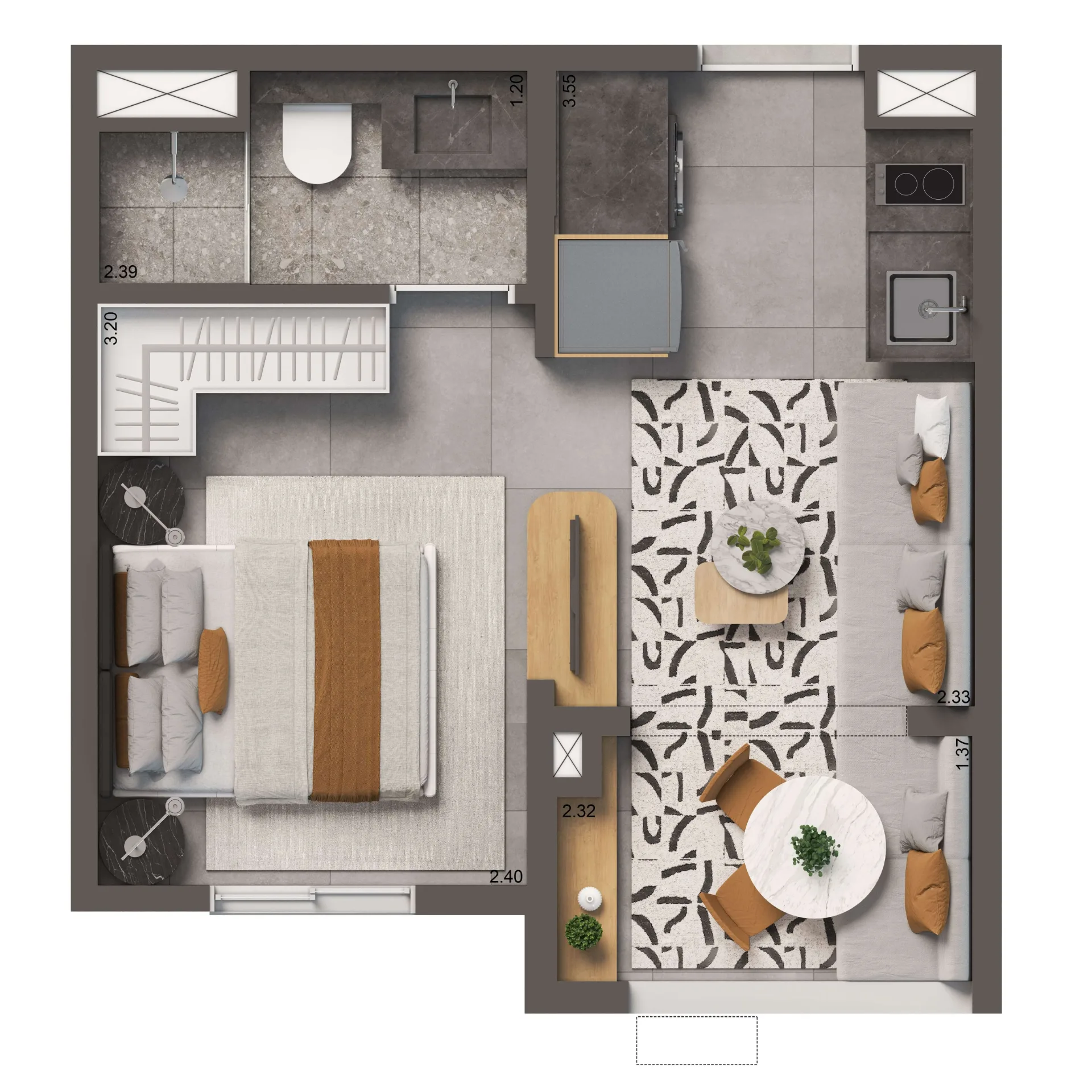 Living Full Estaiada, planta padrão ampliada de 26 m², curadoria iApartamentos, Brooklin