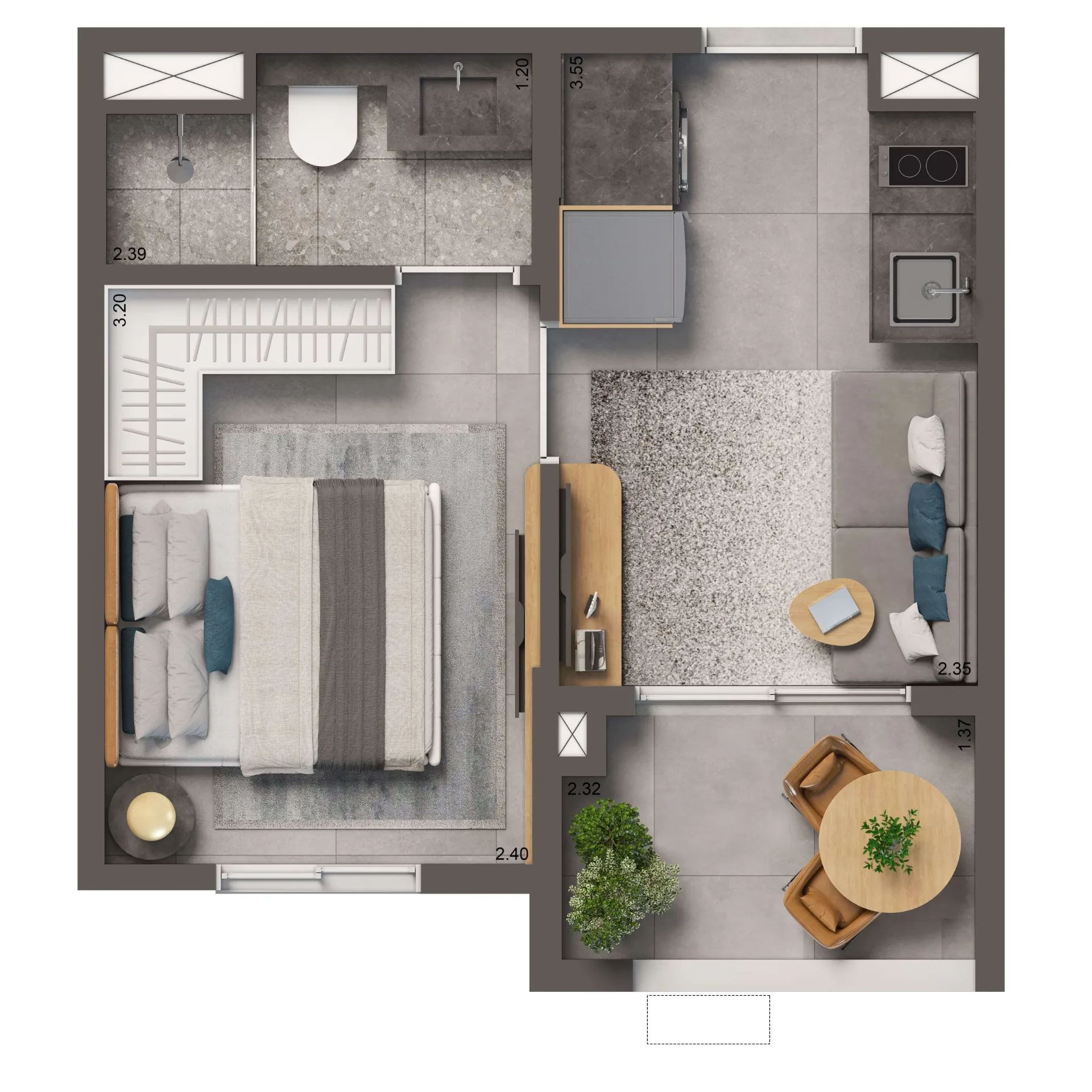 Living Full Estaiada, planta opção de 26 m² com 1 dormitório, curadoria iApartamentos, Brooklin