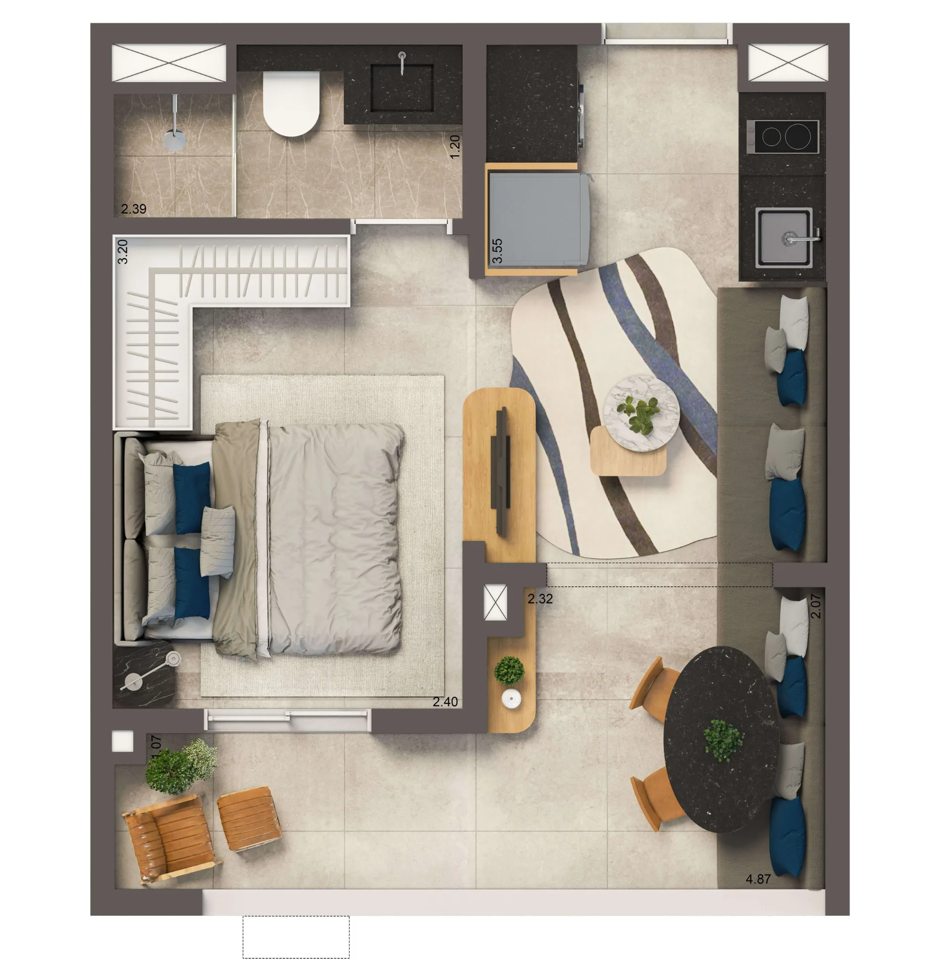 Living Full Estaiada, planta padrão ampliada de 30 m², curadoria iApartamentos, Brooklin