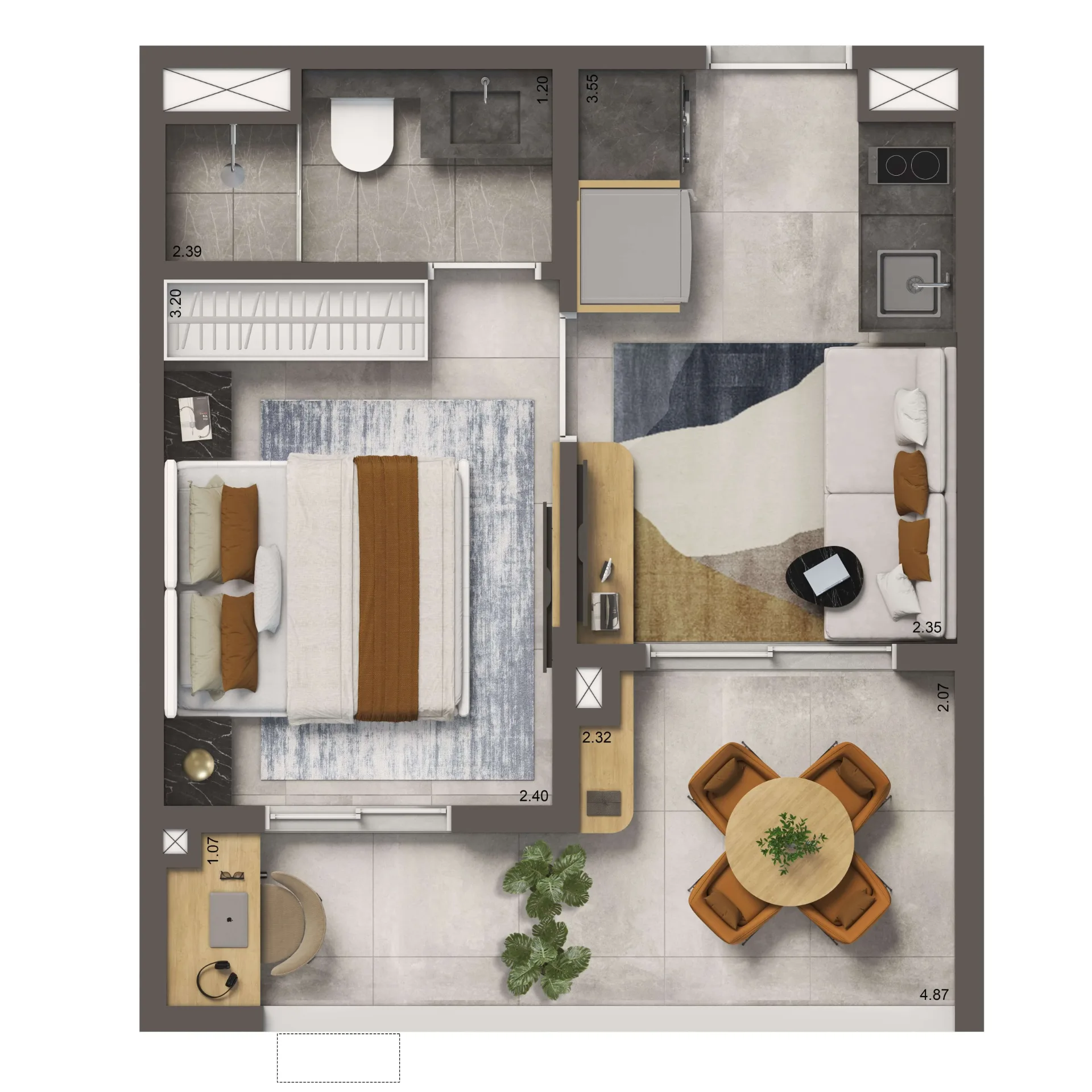 Living Full Estaiada, planta opção de 30 m² com 1 dormitório, curadoria iApartamentos, Brooklin