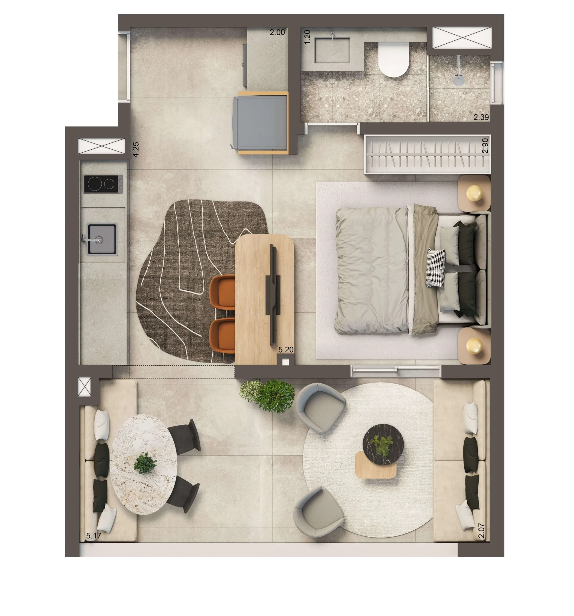 Living Full Estaiada, planta padrão ampliada de 35 m², curadoria iApartamentos, Brooklin
