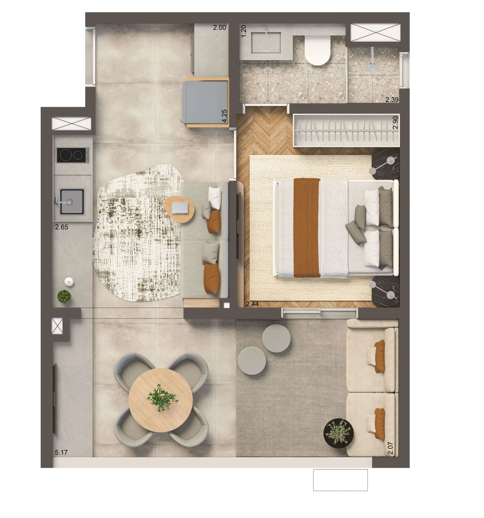 Living Full Estaiada, planta opção de 35 m² com 1 dormitório, curadoria iApartamentos, Brooklin