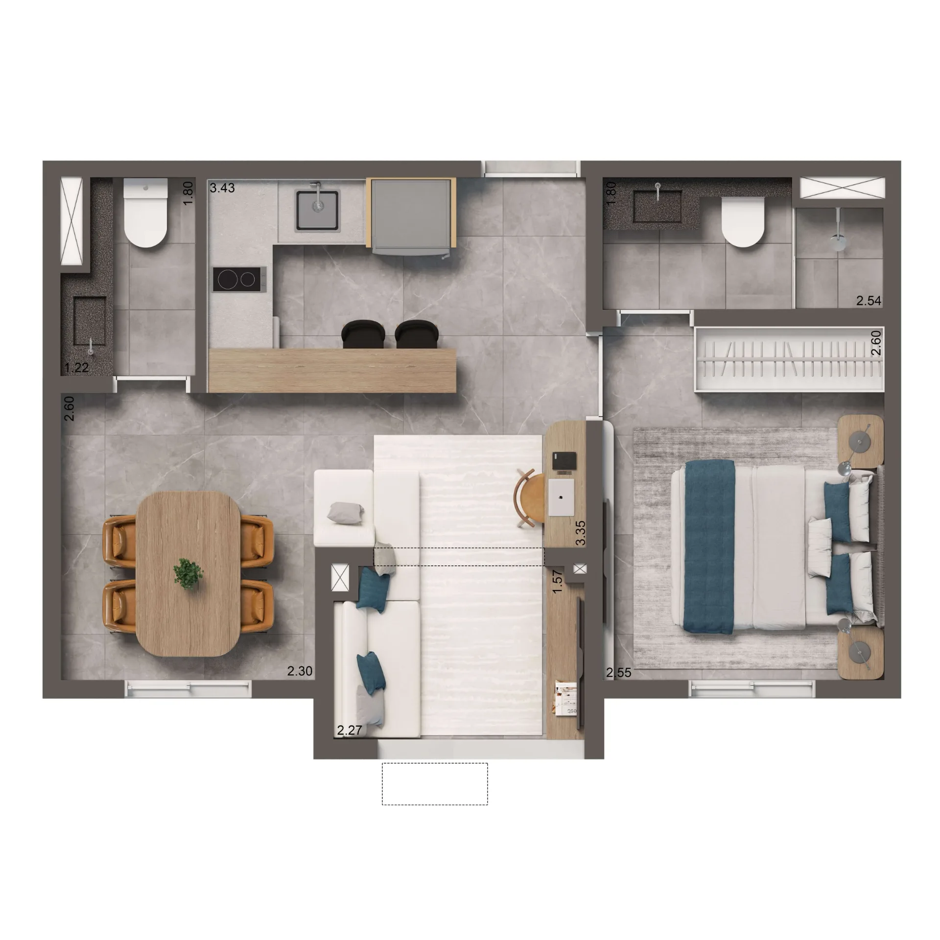Living Full Estaiada, planta opção de 38 m² com 1 dormitório, curadoria iApartamentos, Brooklin