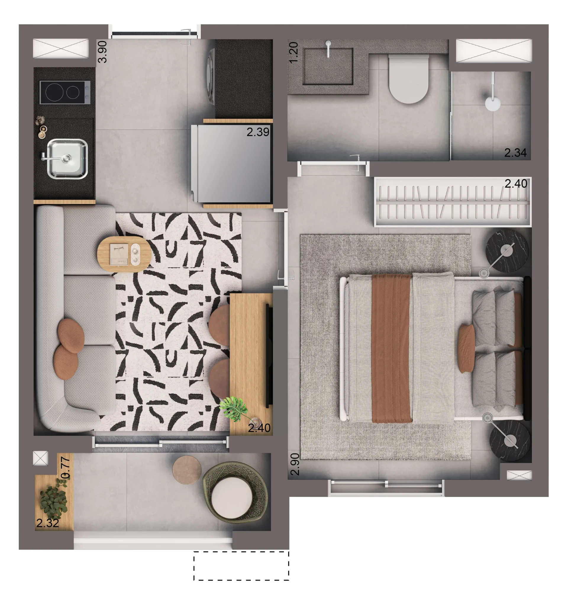 Living Full Paulista, planta opção de 24 m² com 1 dormitório, curadoria iApartamentos, Aclimação