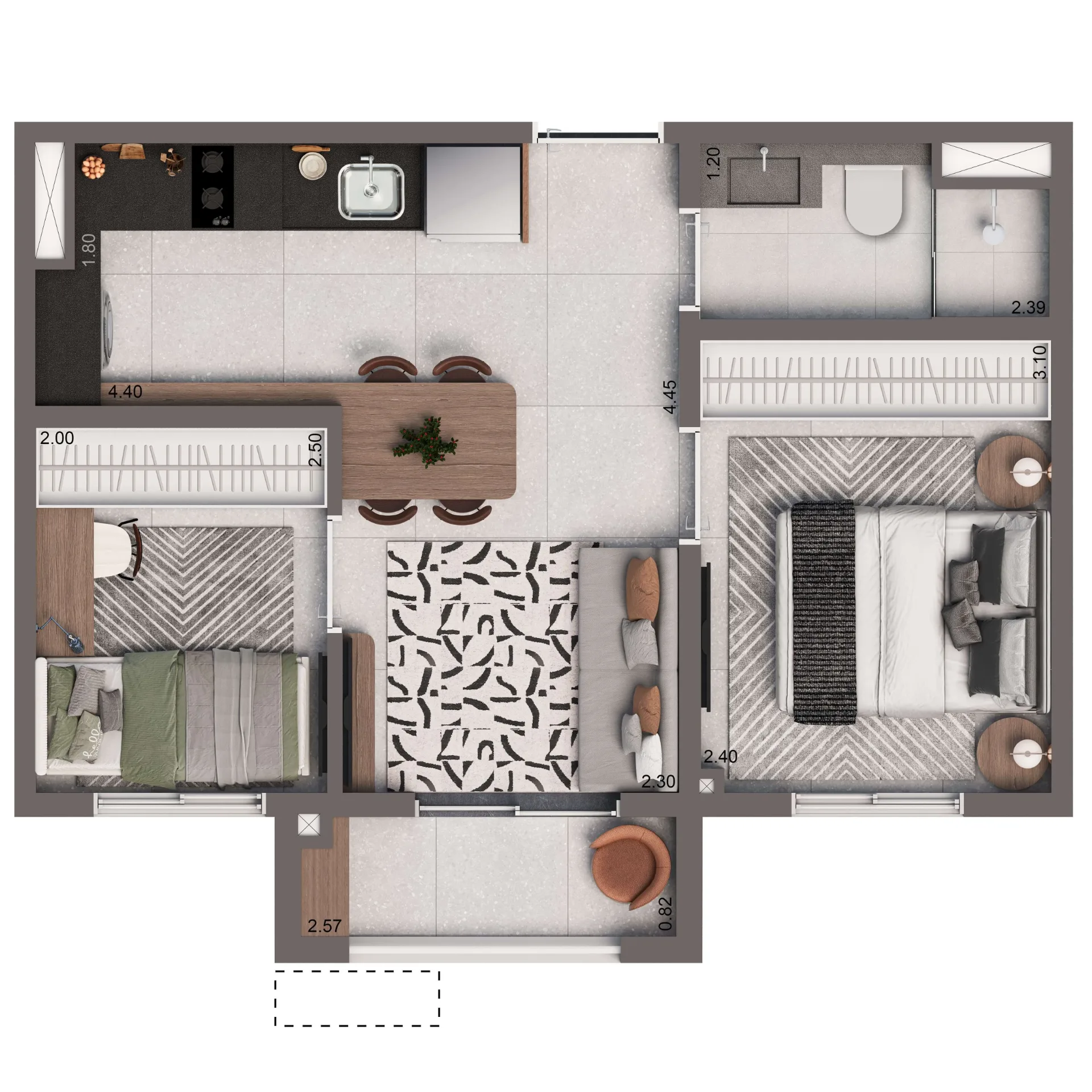 Living Full Paulista, planta padrão de 36 m² com 2 dormitórios, curadoria iApartamentos, Aclimação