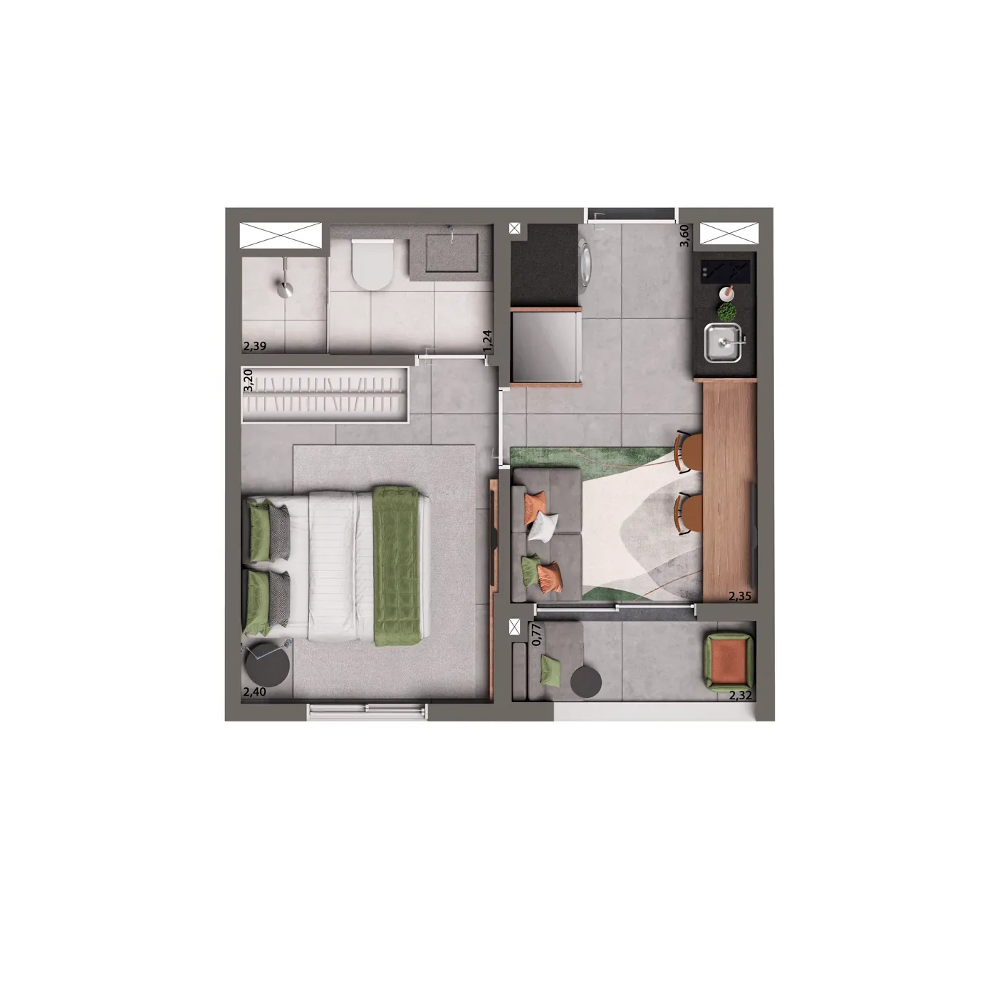 Living Full Pinheiros, planta tipo de 24 m² com 1 dormitório, curadoria iApartamentos, Pinheiros