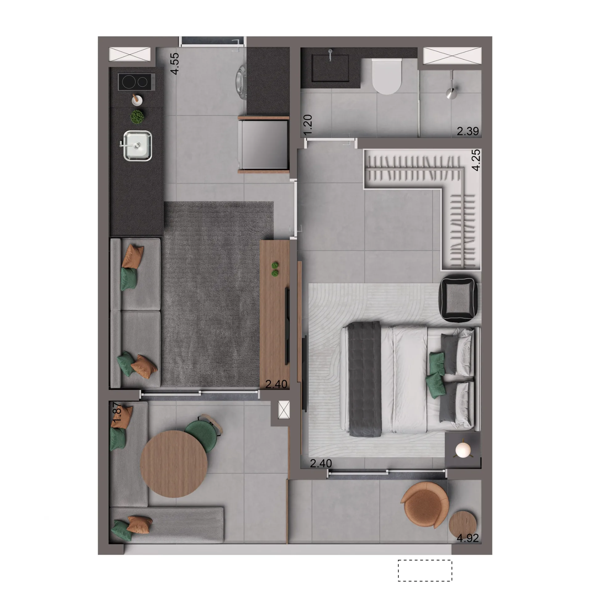 Living Full Vila Olímpia, planta opção de 36 m² com 1 dormitório, curadoria iApartamentos, Vila Olímpia
