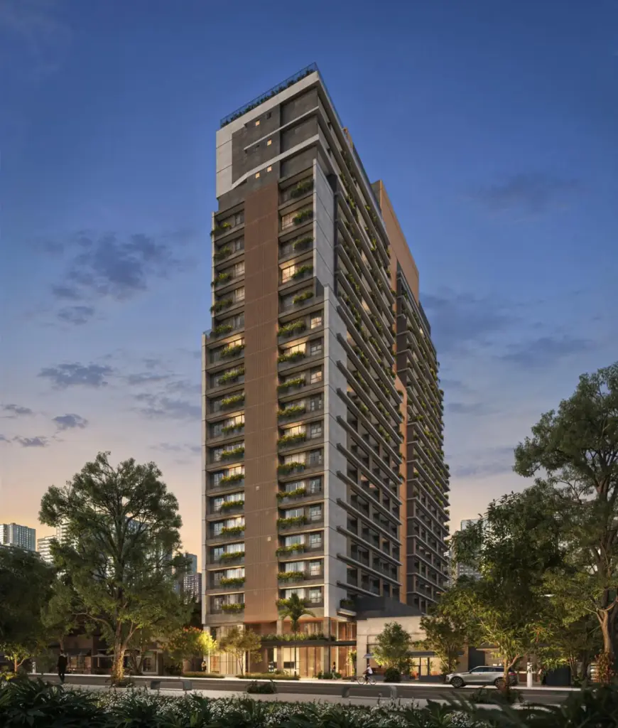 Nex One Galeria Jardins, Fachada Noturna Da Torre Única De 22 Andares Na Rua Augusta, Curadoria Iapartamentos, Jardins