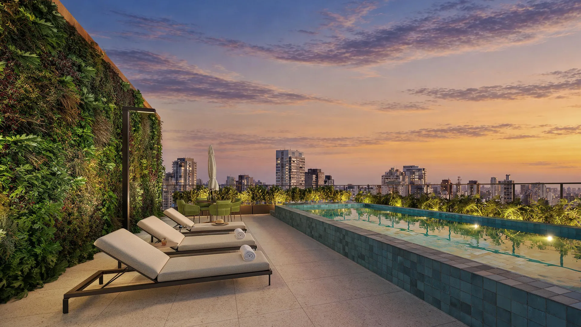 Nex One Galeria Jardins, piscina no rooftop com solário e vista para o horizonte dos Jardins, curadoria iApartamentos, Jardins