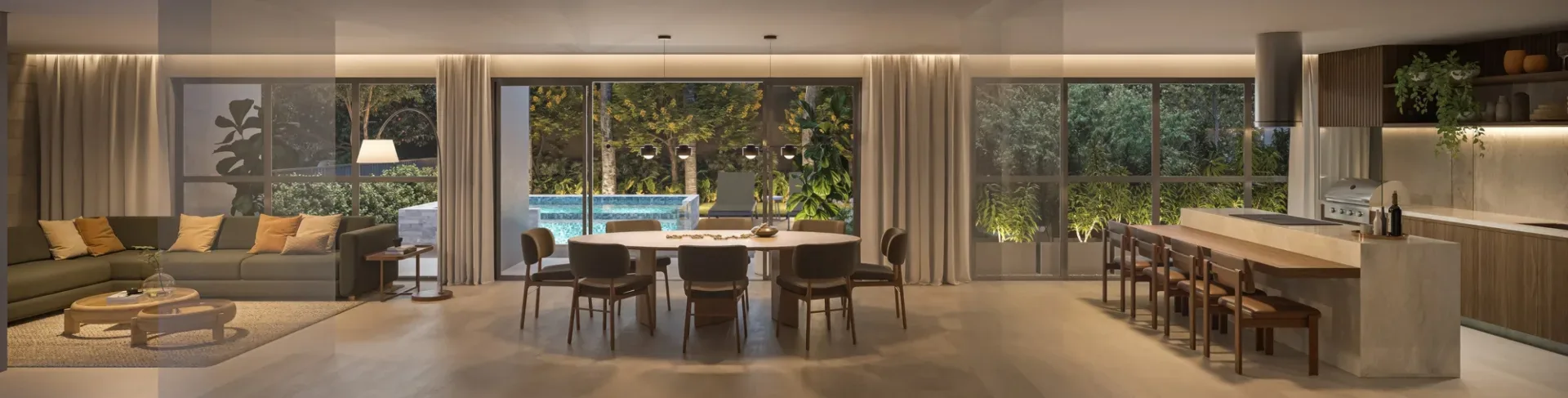 Platinum Tatuapé By Diálogo, casa de campo com living, cozinha gourmet e piscina ao fundo, curadoria iApartamentos, Tatuapé