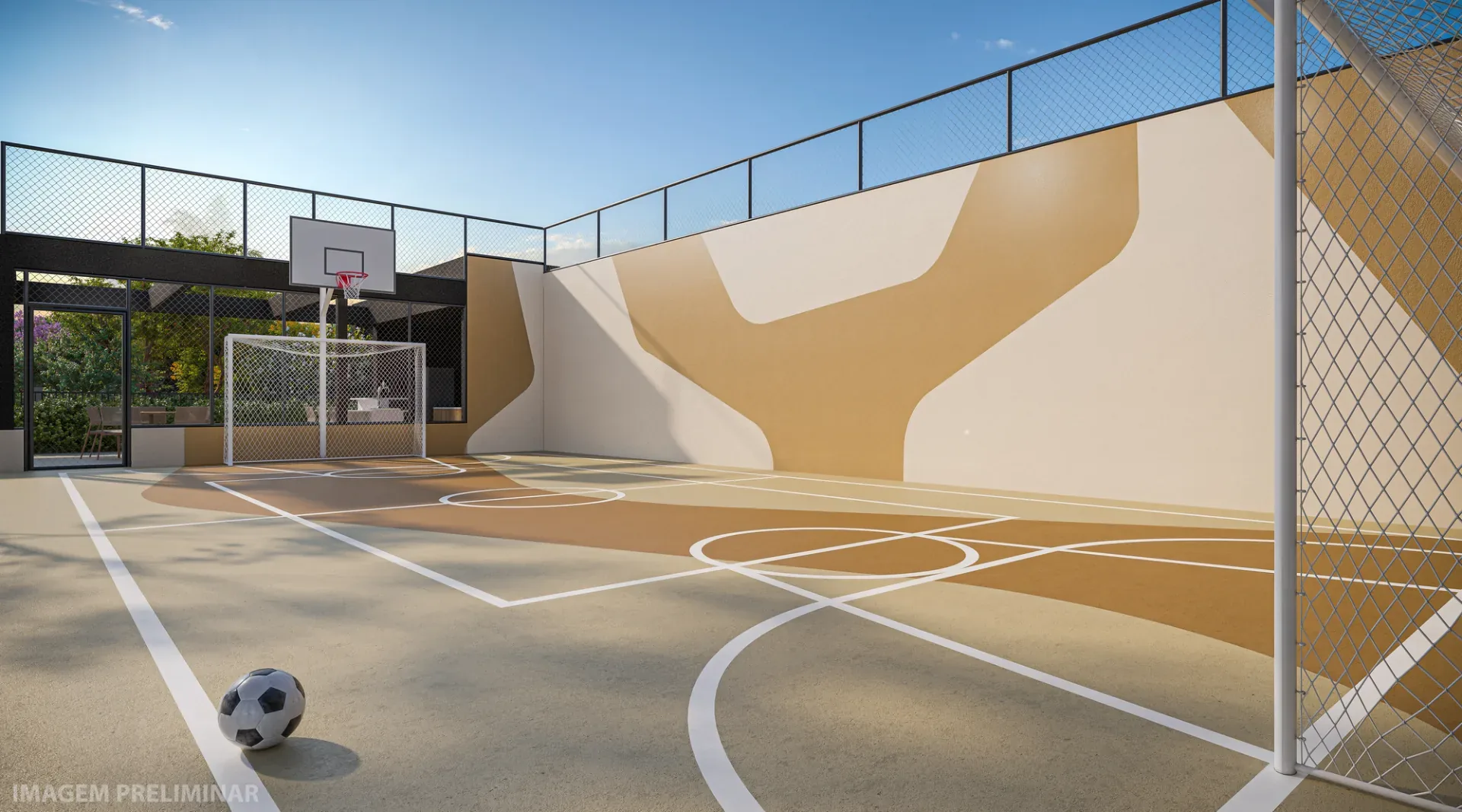 Platinum Tatuapé By Diálogo, quadra recreativa com tabela de basquete e trave de futsal, curadoria iApartamentos, Tatuapé