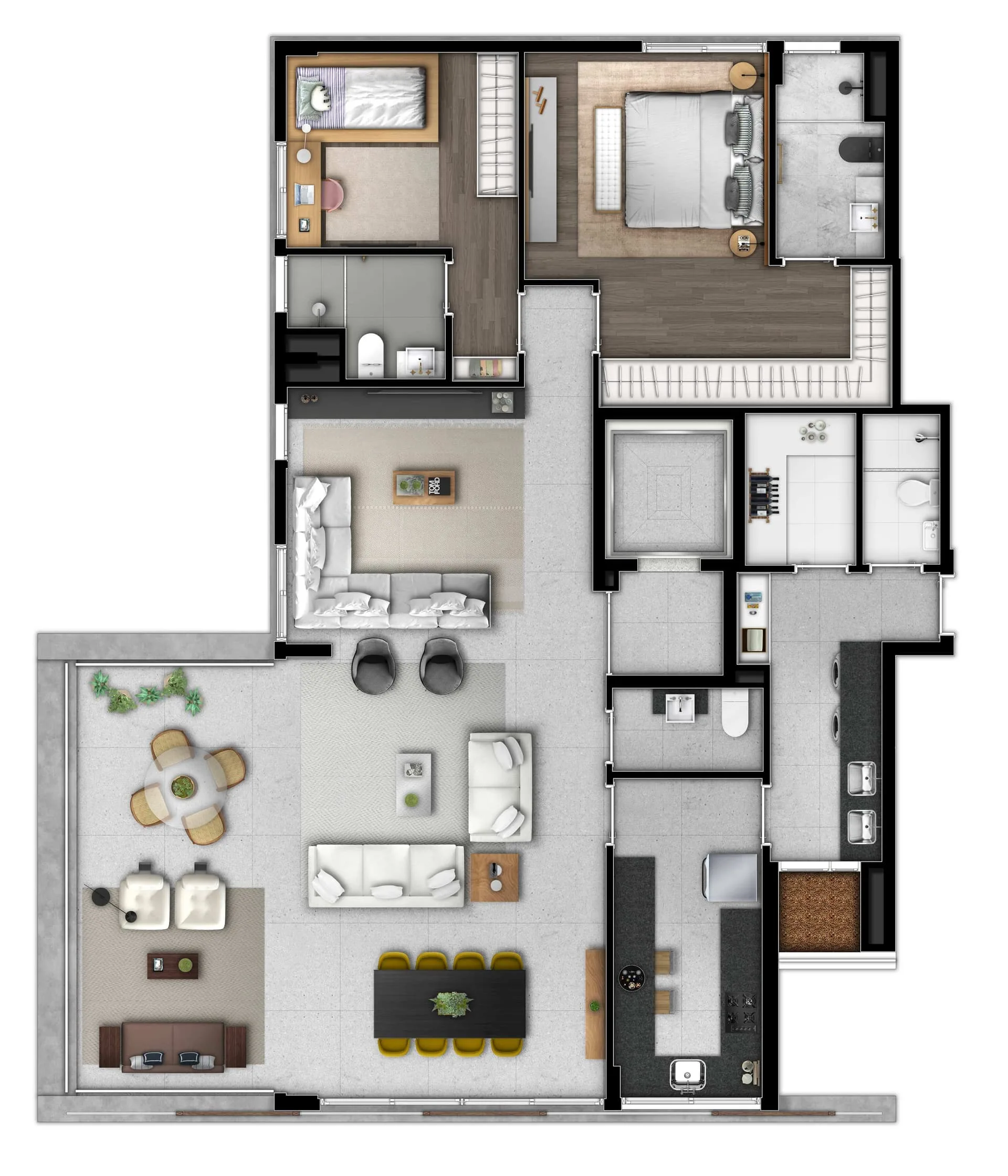 Simmetria Campo Belo, planta de 157 m² com 2 suítes e sala master, curadoria iApartamentos, Campo Belo