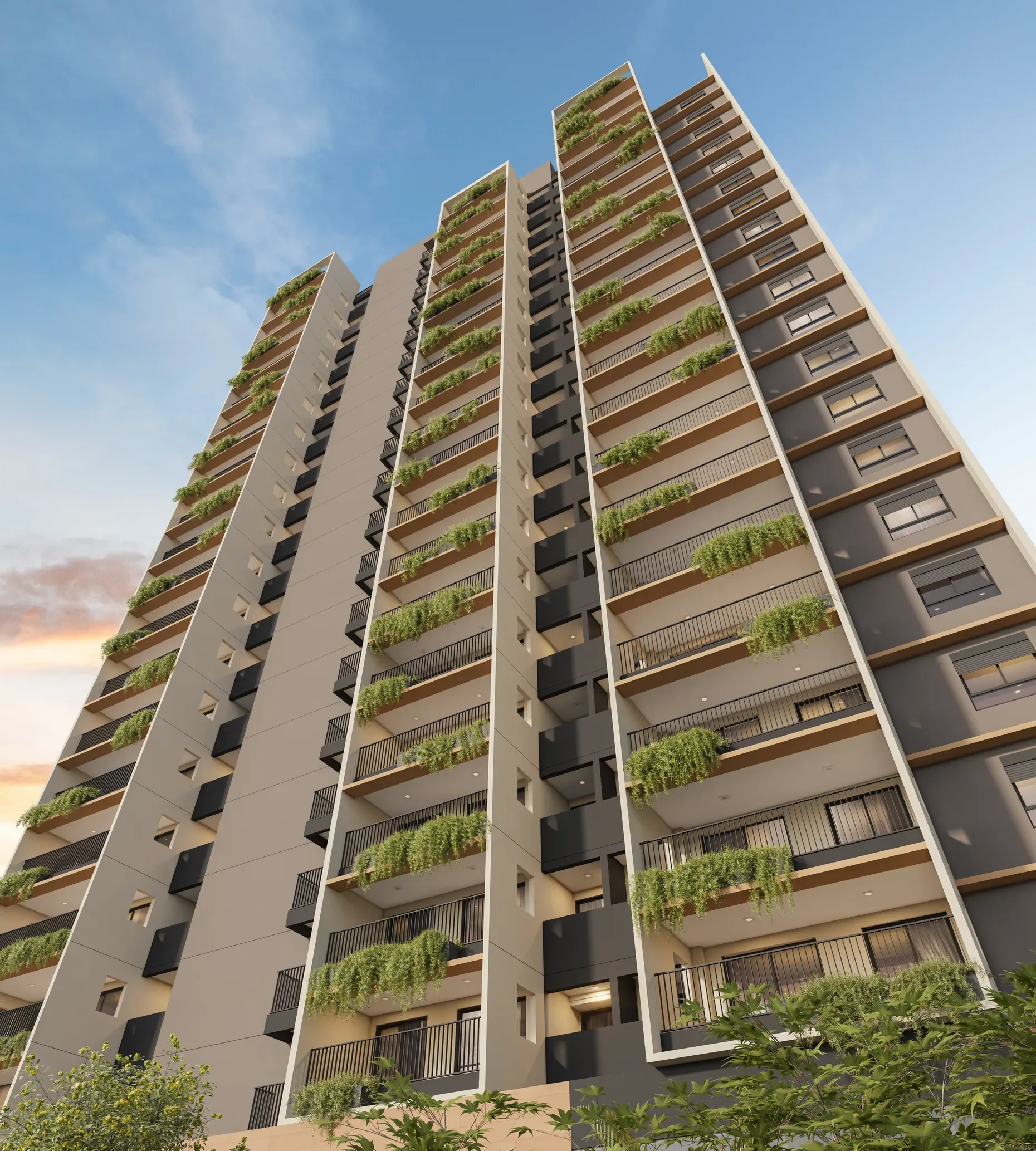 Soneto Casemiro, fachada artística ao entardecer, curadoria iApartamentos, Vila Mariana
