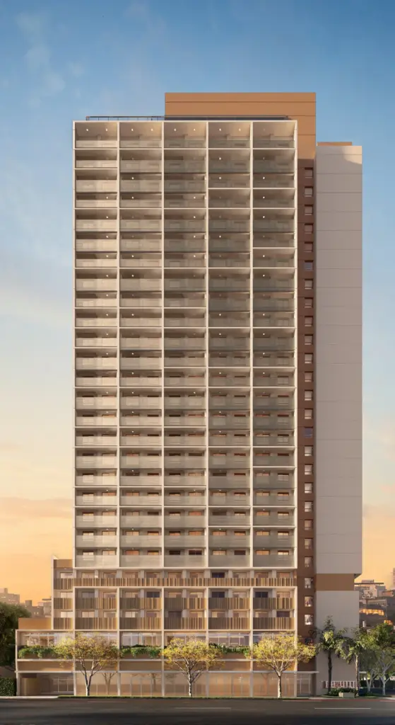Terrare Moema, Fachada Vertical Da Torre Com Embasamento Comercial E Cobertura De Lazer, Curadoria Iapartamentos, Moema