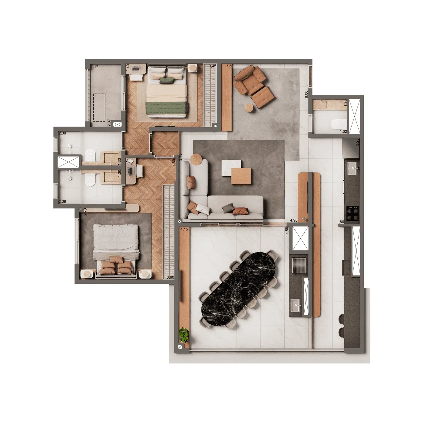 The Edition by Living Vila Mariana, planta de 106 m² com 2 suítes, curadoria iApartamentos, Vila Mariana