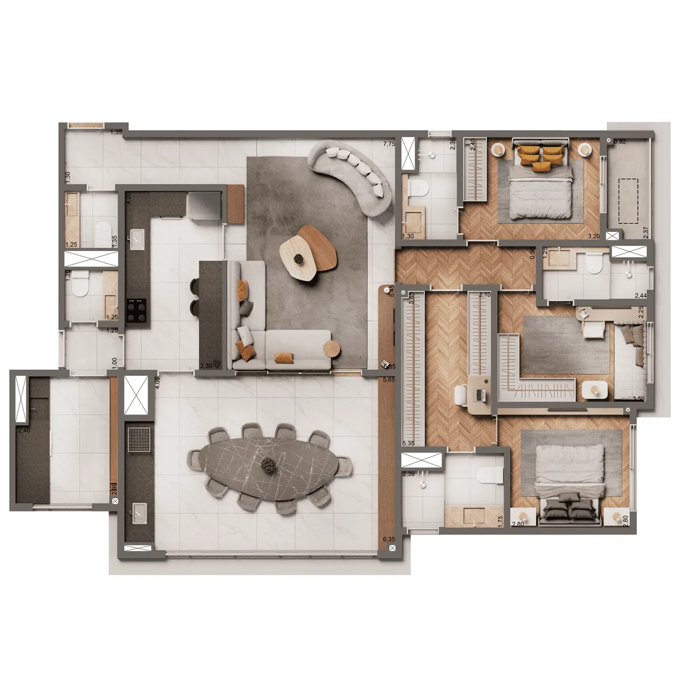 The Edition by Living Vila Mariana, planta opção de 135 m² com 3 suítes, curadoria iApartamentos, Vila Mariana