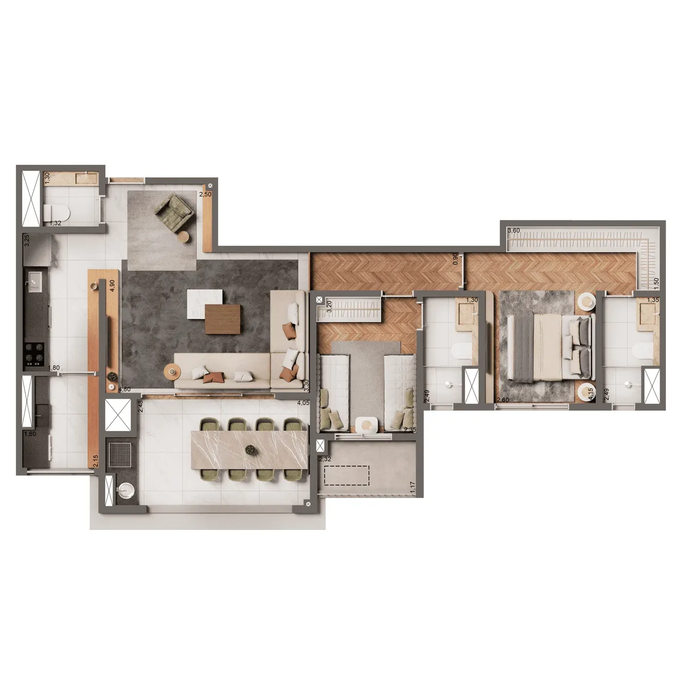 The Edition by Living Vila Mariana, planta de 87 m² com 2 suítes, curadoria iApartamentos, Vila Mariana