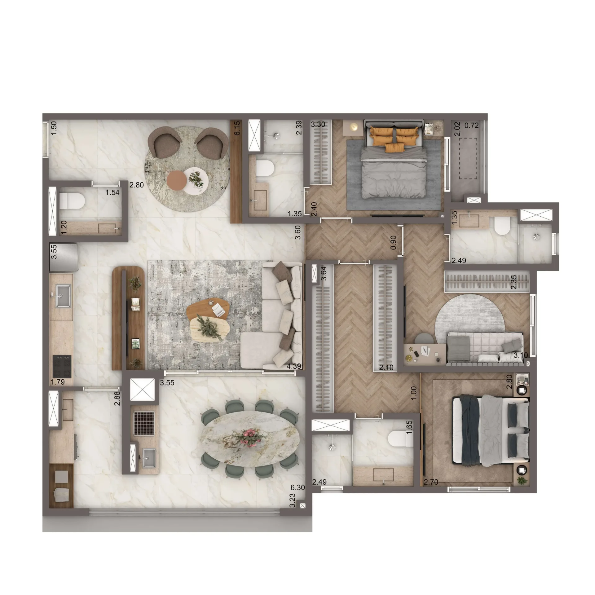 The Residence Brooklin By Living, planta de 111 m² com 3 suítes, curadoria iApartamentos, Brooklin
