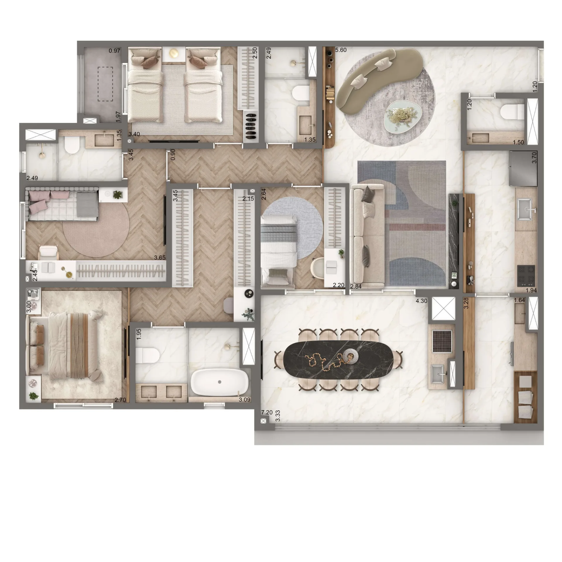 The Residence Brooklin By Living, planta de 127 m² com 4 dormitórios, curadoria iApartamentos, Brooklin