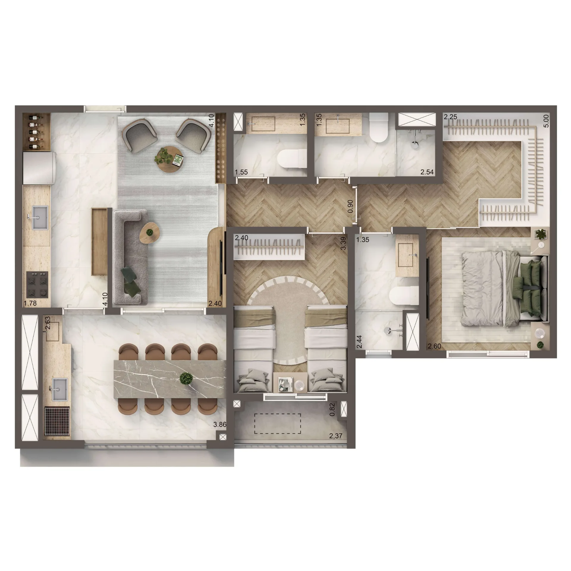 The Residence Brooklin By Living, planta de 71 m² com 2 dormitórios, curadoria iApartamentos, Brooklin