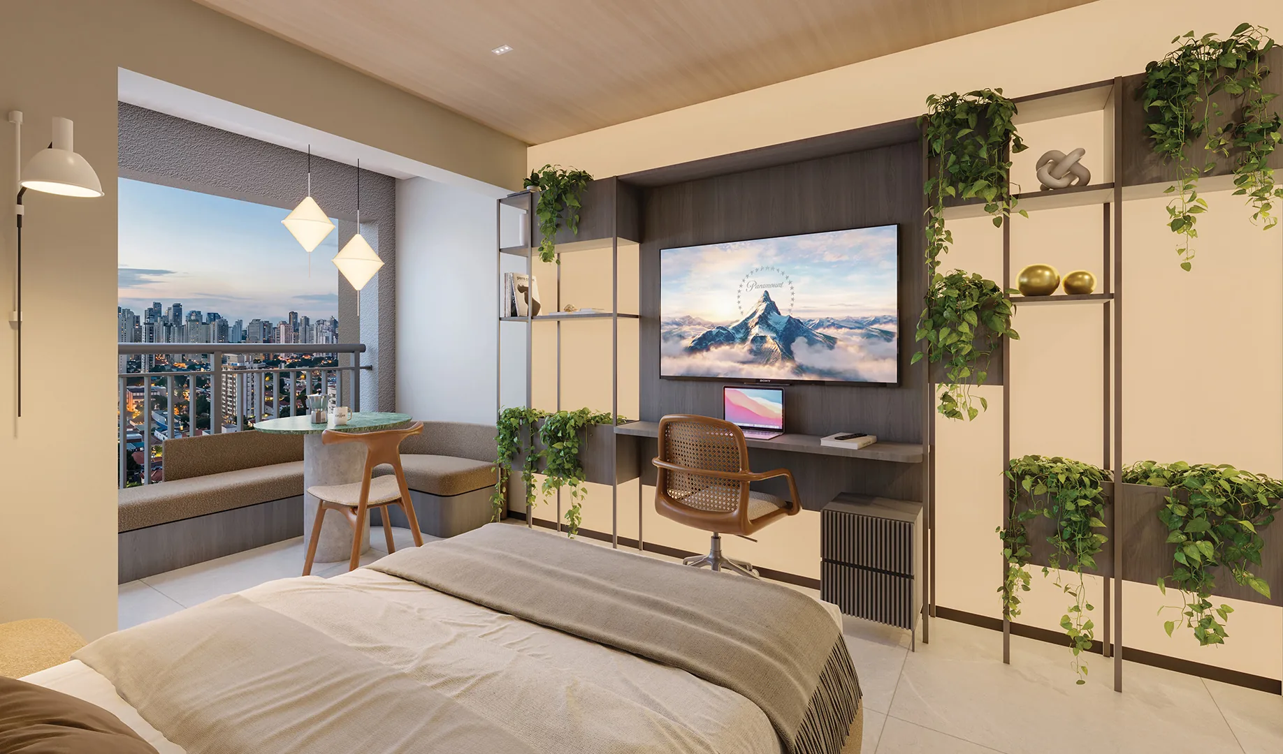 Town Residences by Lindenberg, studio de 28 m² com home office e terraço, curadoria iApartamentos, Brooklin