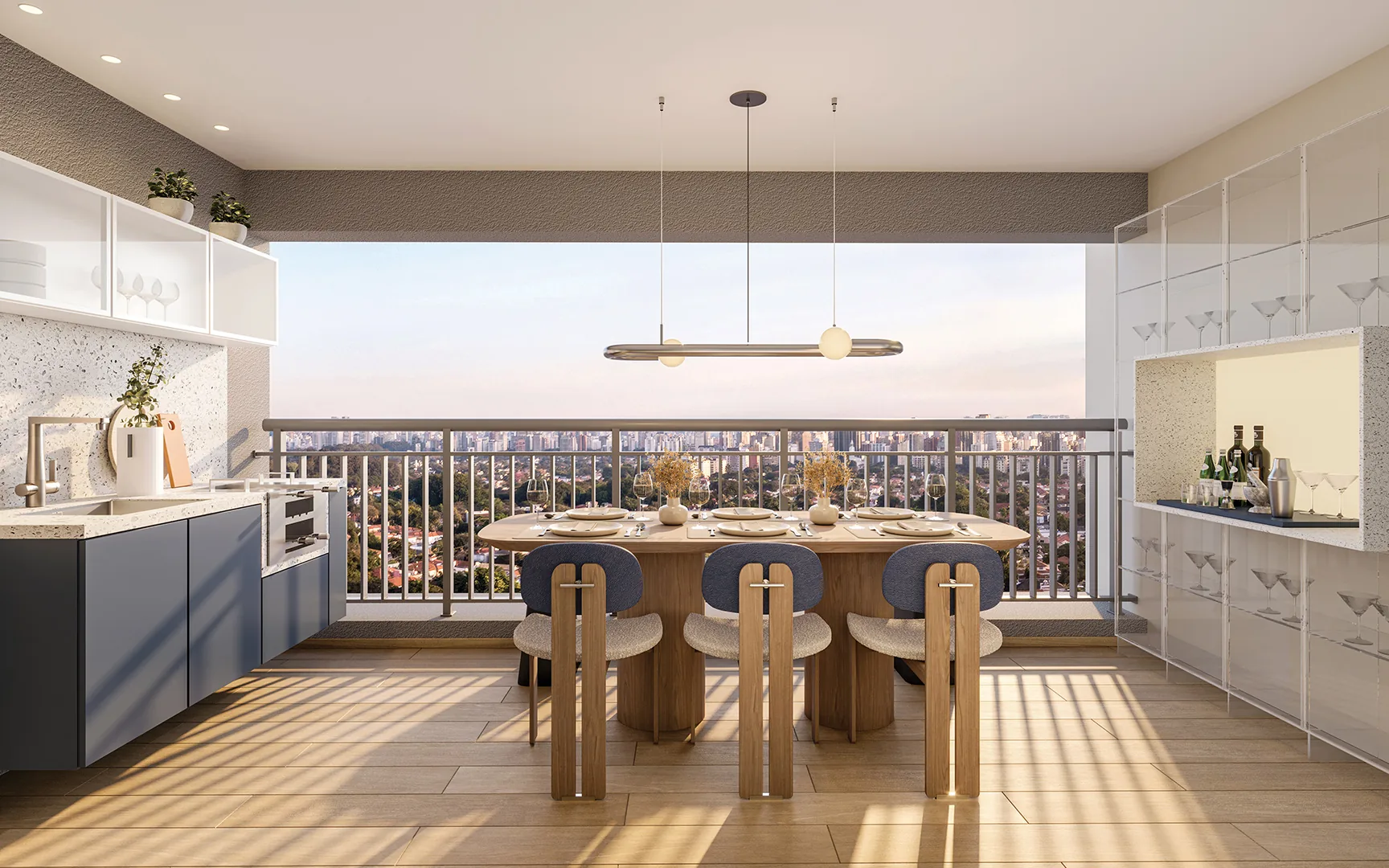 Town Residences by Lindenberg, terraço com churrasqueira do apartamento de 69 m², curadoria iApartamentos, Brooklin