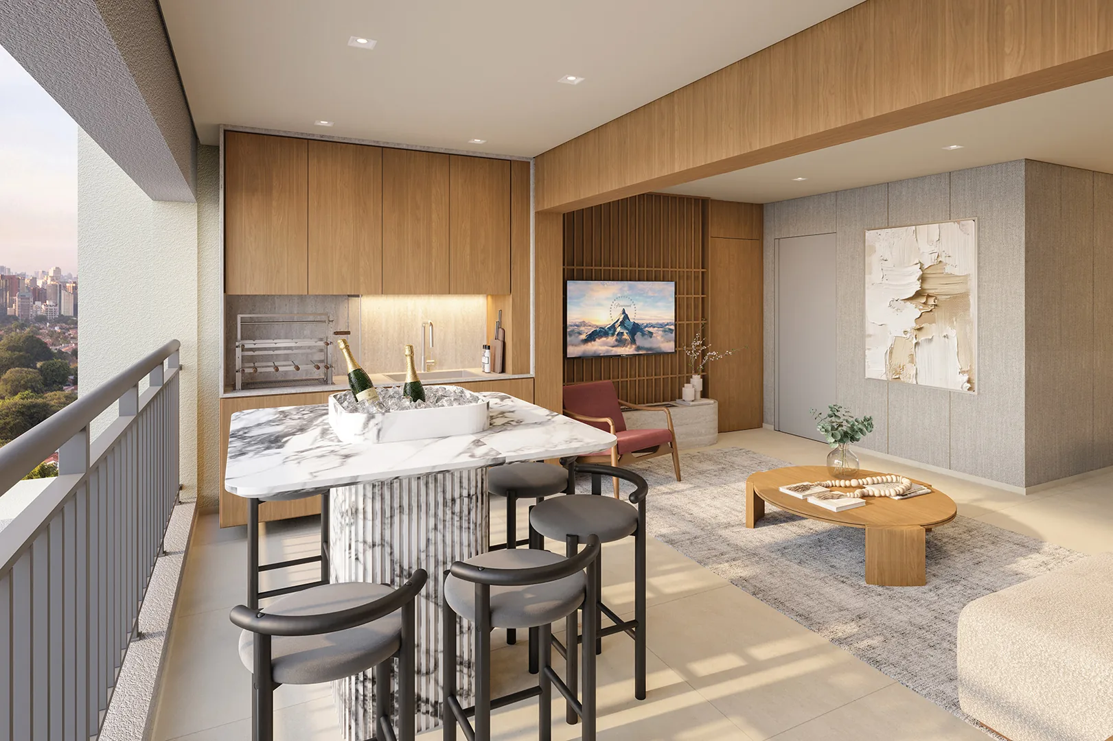 Town Residences by Lindenberg, terraço gourmet do apartamento de 87 m², curadoria iApartamentos, Brooklin