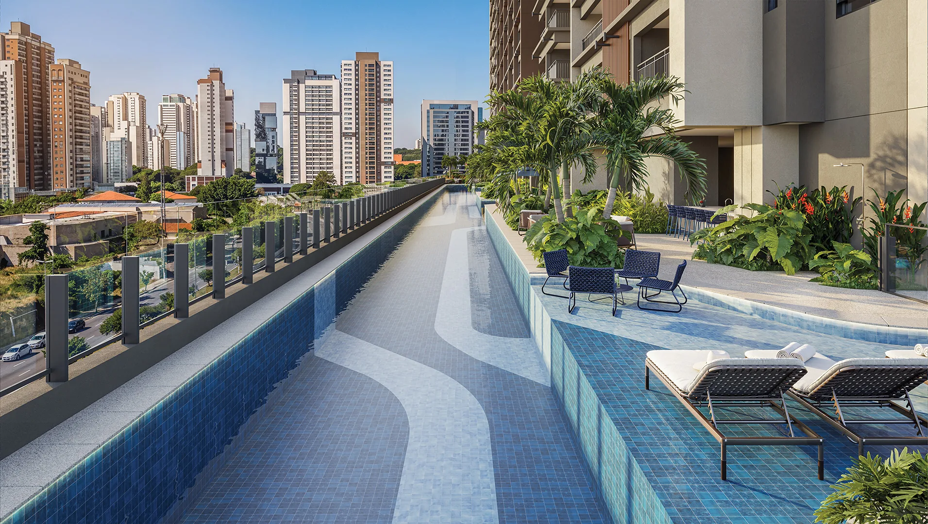 Town Residences by Lindenberg, piscina de 100 metros com raias e ilhas de vegetação, curadoria iApartamentos, Brooklin