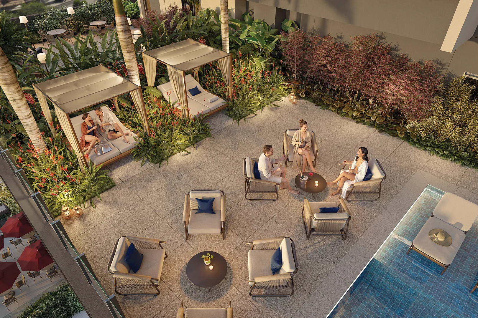 Town Residences by Lindenberg, pool bungalows à beira da piscina no 3º pavimento, curadoria iApartamentos, Brooklin