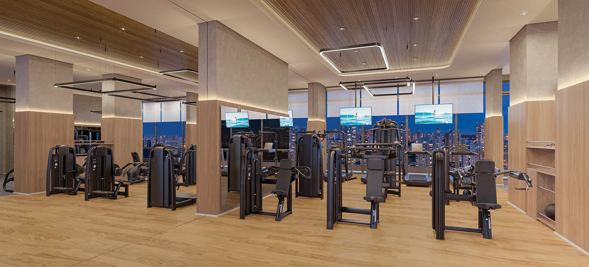 Town Residences by Lindenberg, área de cardio do fitness center no 38º pavimento, curadoria iApartamentos, Brooklin