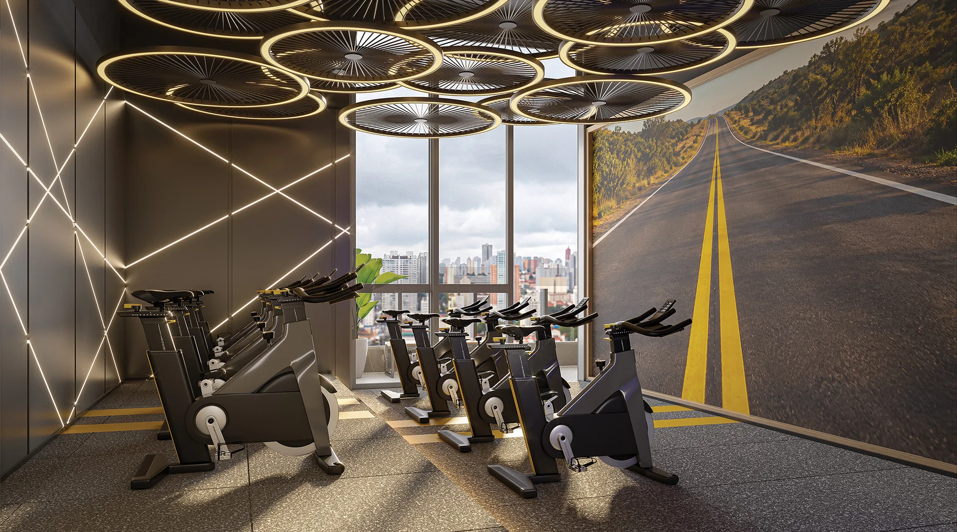 Town Residences by Lindenberg, sala de spinning com terraço no 38º pavimento, curadoria iApartamentos, Brooklin