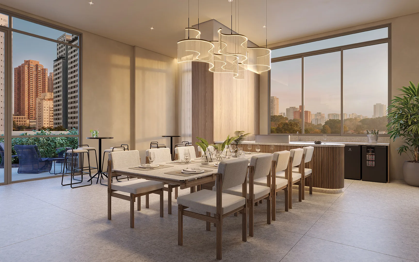 Town Residences by Lindenberg, dining party com mesa para eventos no 3º pavimento, curadoria iApartamentos, Brooklin