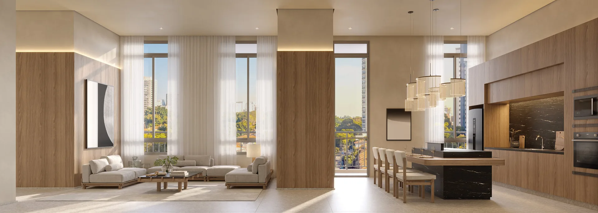 Town Residences by Lindenberg, gourmet lounge com sofá ASB 03 assinado pela Triptyque, curadoria iApartamentos, Brooklin