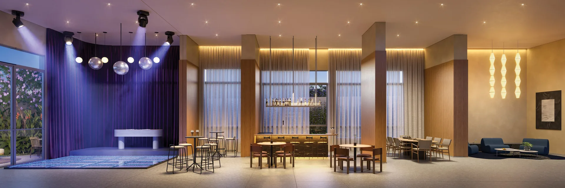 Town Residences by Lindenberg, party music club no térreo, curadoria iApartamentos, Brooklin