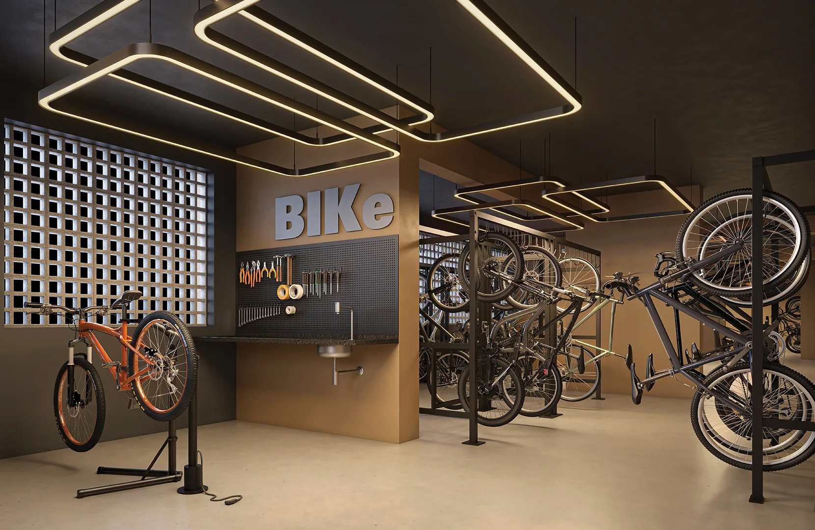 Town Residences by Lindenberg, bike station com bicicletário e oficina, curadoria iApartamentos, Brooklin