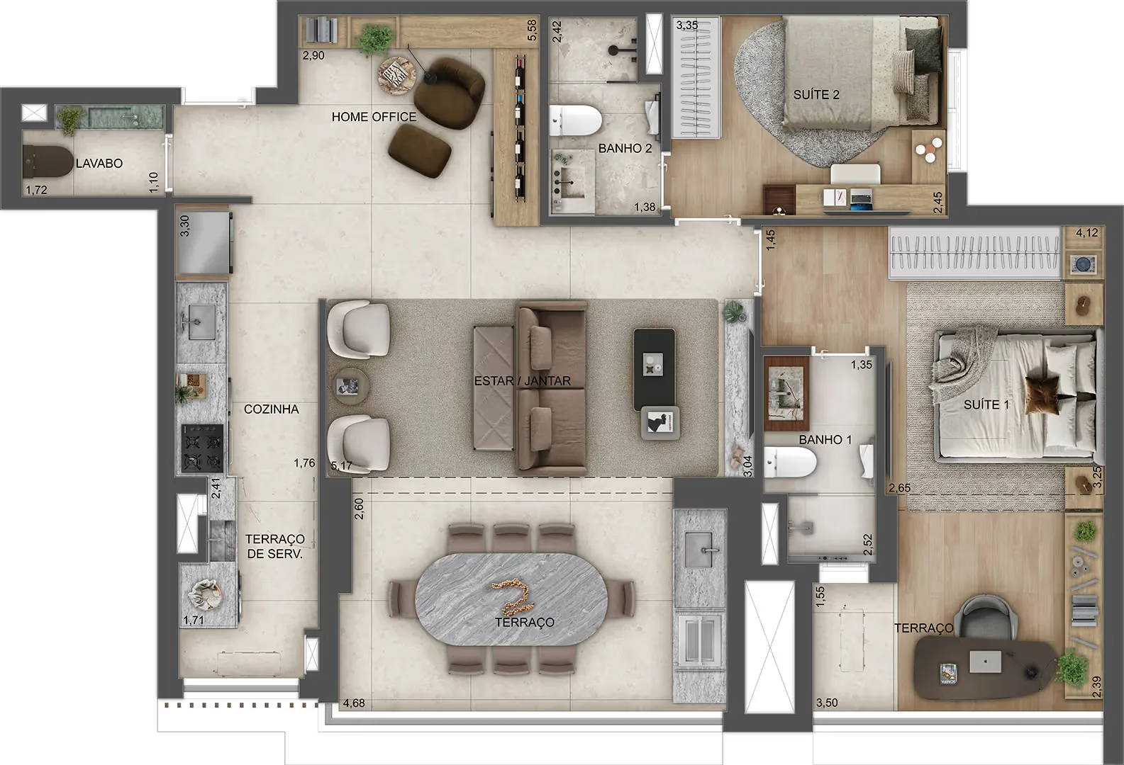 Town Residences by Lindenberg, planta opção do apartamento de 100 m² com 2 suítes, curadoria iApartamentos, Brooklin