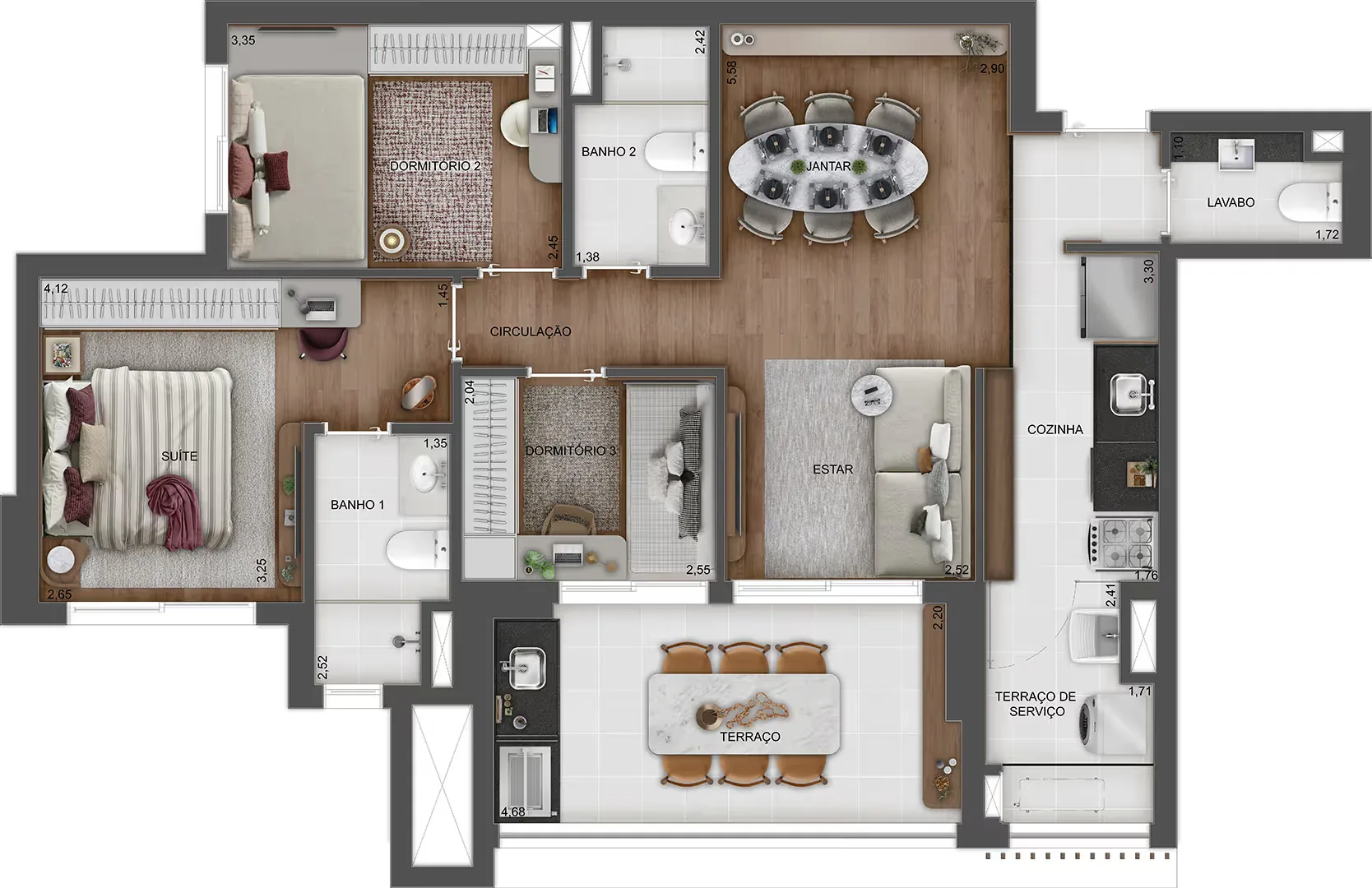 Town Residences by Lindenberg, planta tipo do apartamento de 87 m² com 3 dormitórios, curadoria iApartamentos, Brooklin